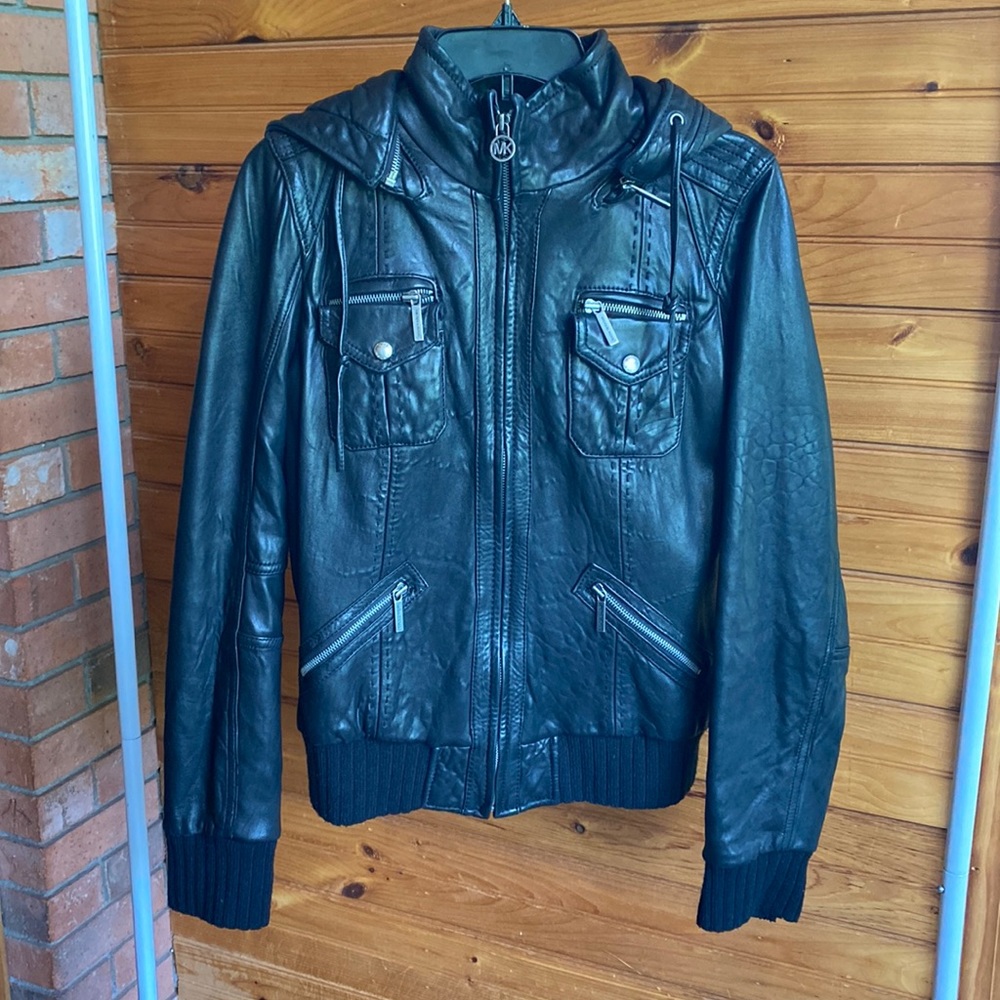 Michael Kors Women’s Black Leather Moto Jacket Sz L